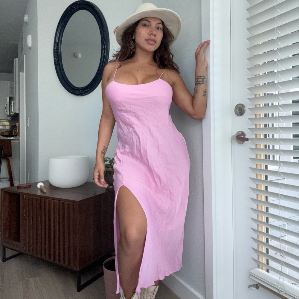 Zara Pink Midi Dress with Spaghetti Straps